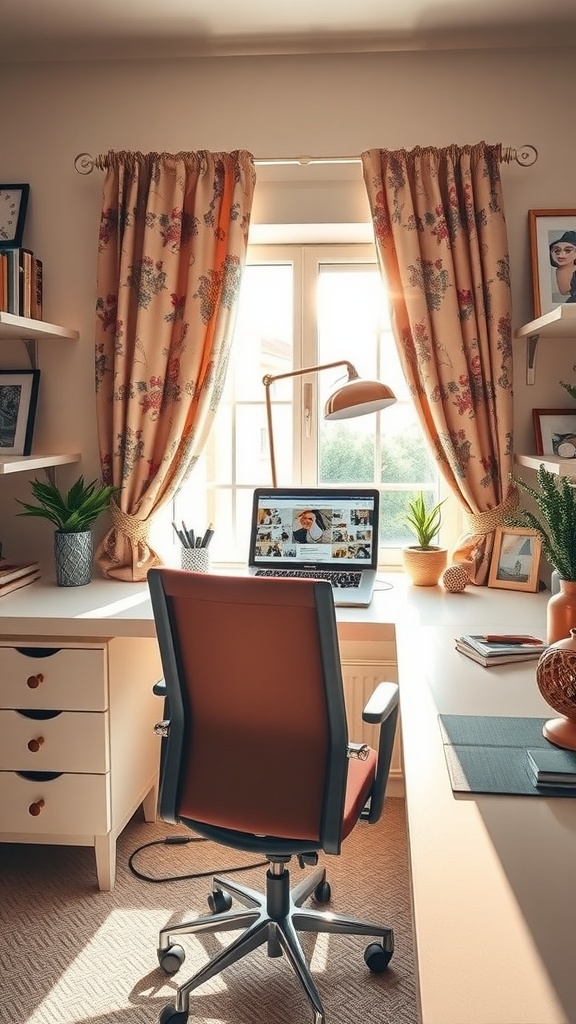 Cozy home office setup with a view and organized desk accessories