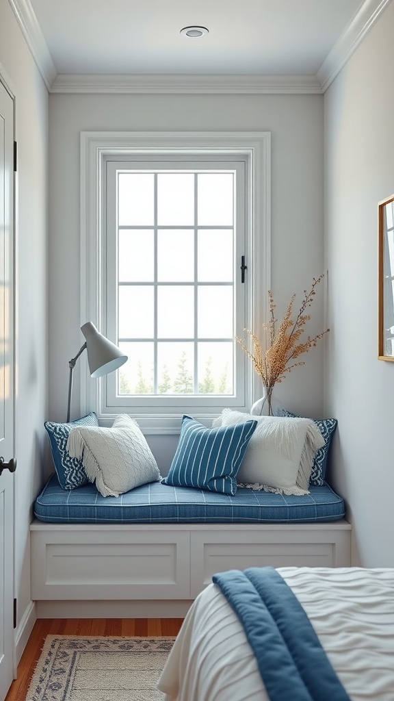 Cozy window nook with cushions and pillows