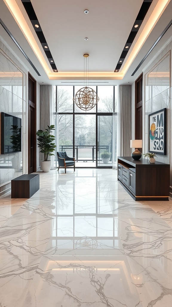 Luxurious marble tile layout in a modern home office