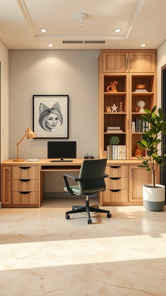 Natural Beige Perlato Marble flooring in a modern home office setting