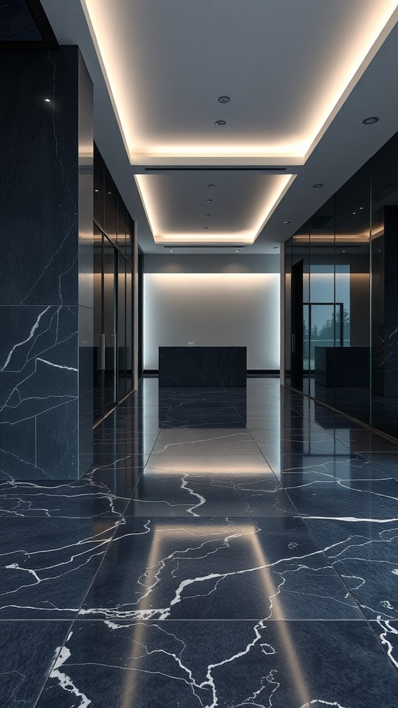 Modern office space with sleek anthracite marble flooring