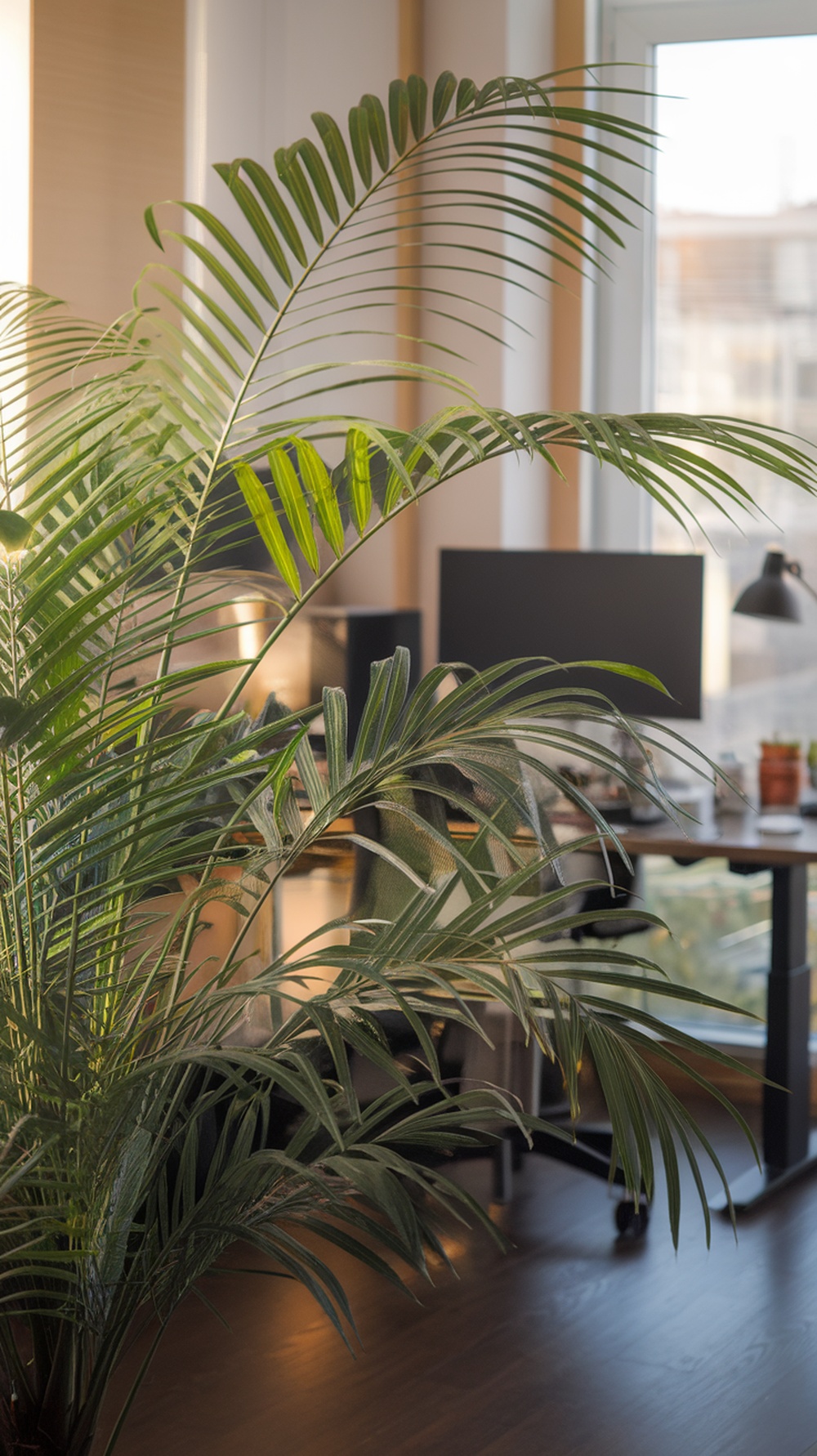 Areca Palm in a modern office setting, showcasing its lush green leaves and tropical vibe.