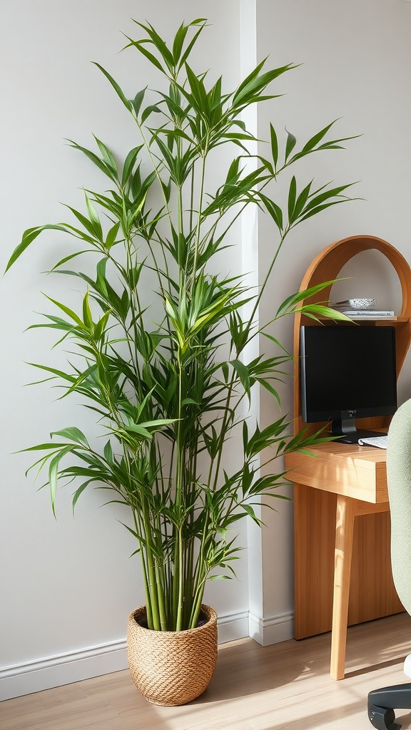 Bamboo Palm in a cozy indoor setting next to a desk