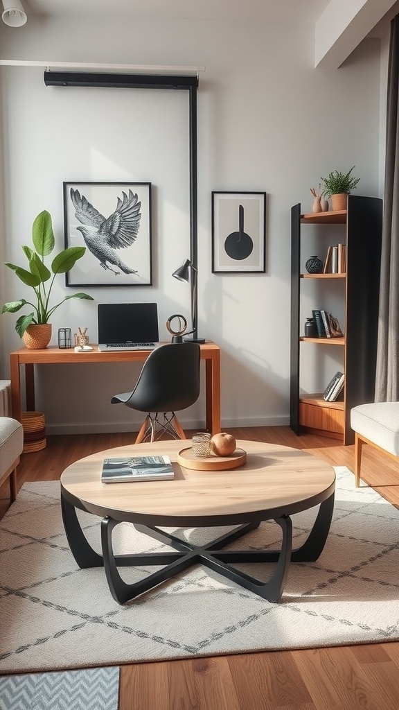 Stylish compact coffee table in a small home office setting