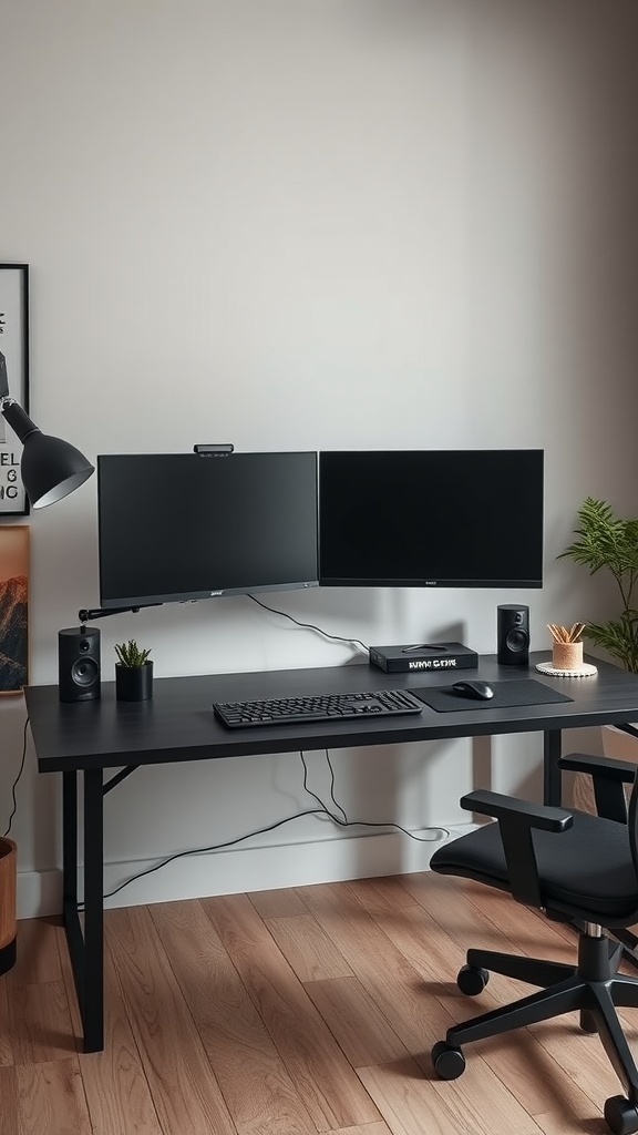 Dual monitor setup on a stylish white desk