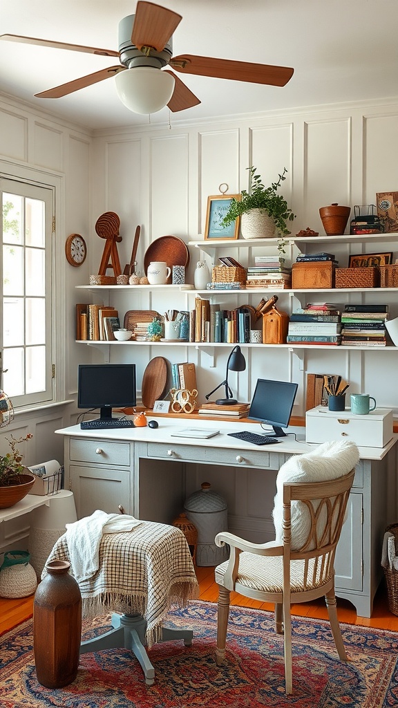 Cozy English cottage home office with vintage decor and functional furniture