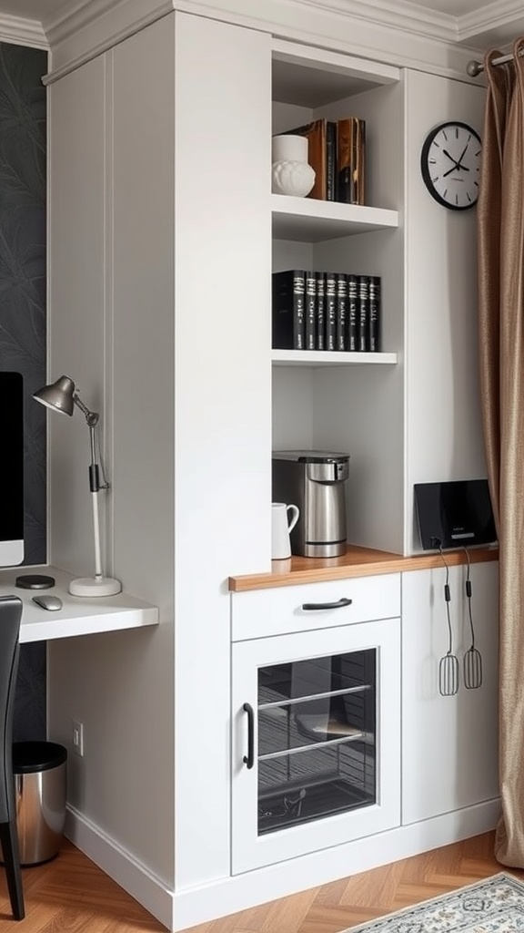 A stylish integrated coffee bar in a home office with modern design.
