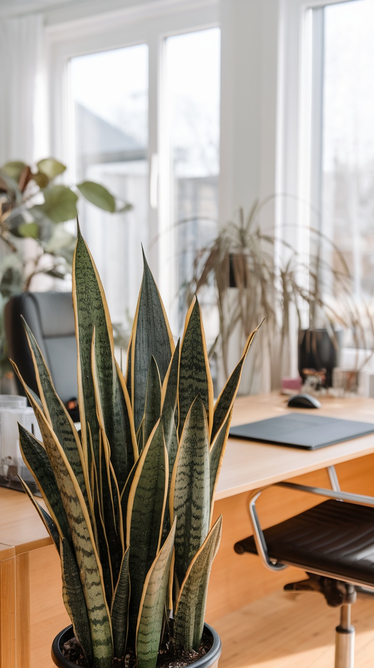 Indoor Snake Plant in a modern home office setting