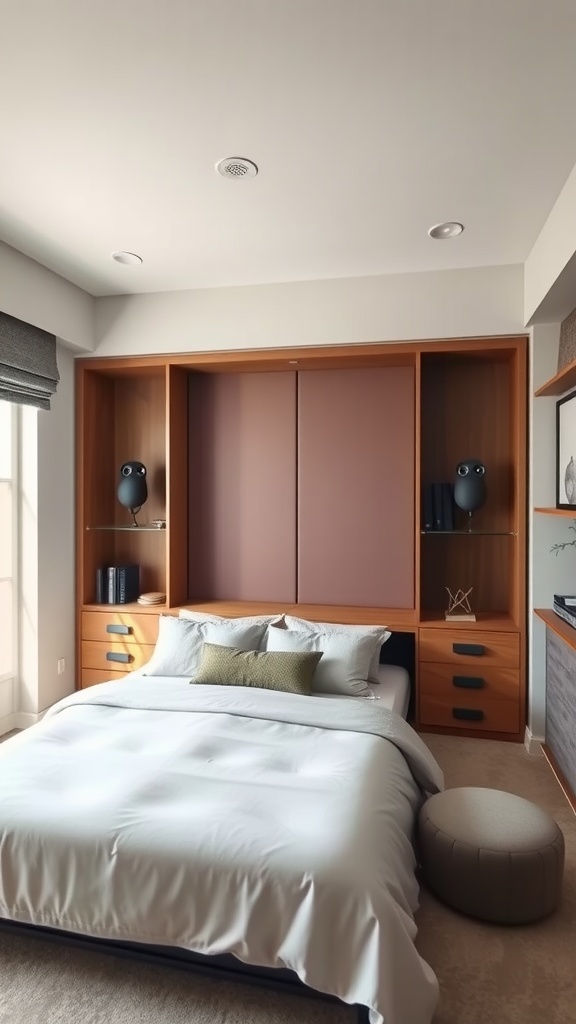 Modern guest bedroom office featuring a murphy bed and stylish decor
