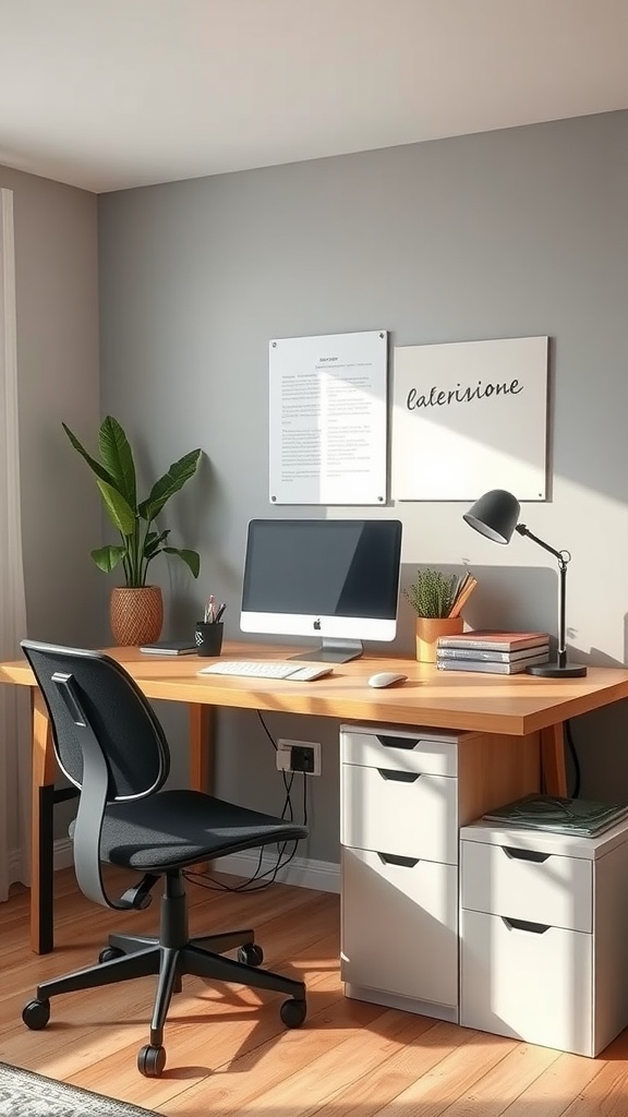 Scandinavian-inspired home office with neat cable management.