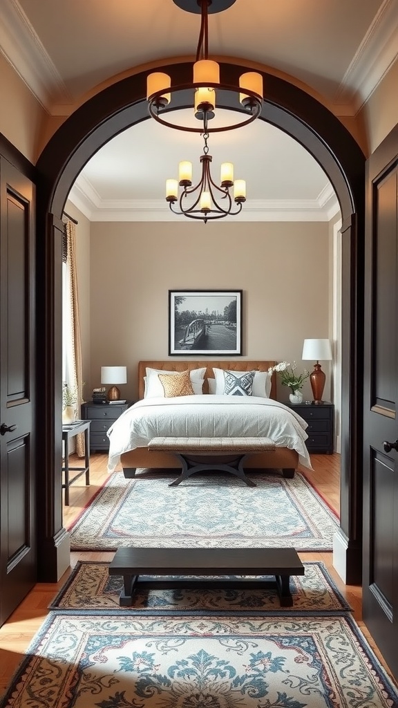 A small home office with a desk, computer, and decorative items, blending with a cozy bedroom aesthetic.