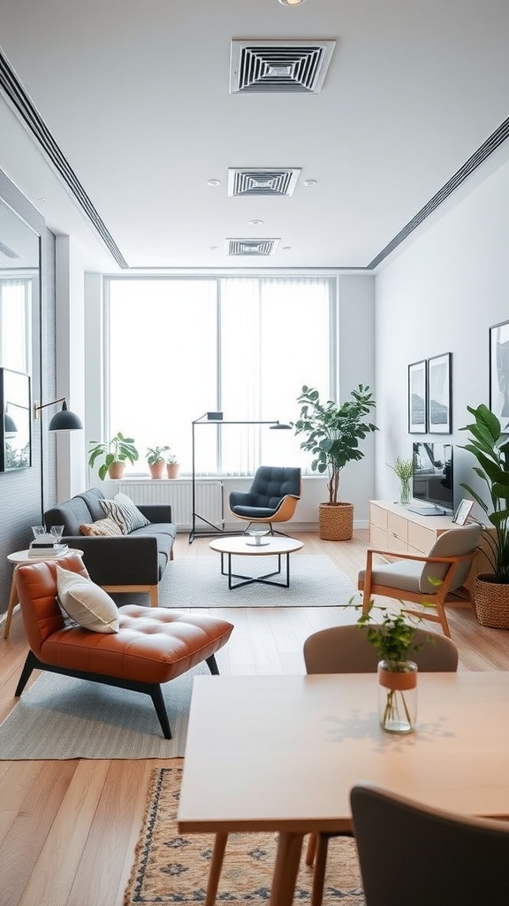 Cozy Scandinavian-inspired home office with a modern desk, chair, and plants.