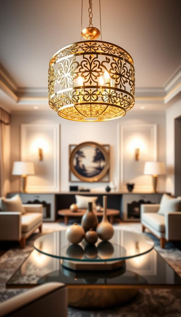 Gold accents in lighting fixtures
