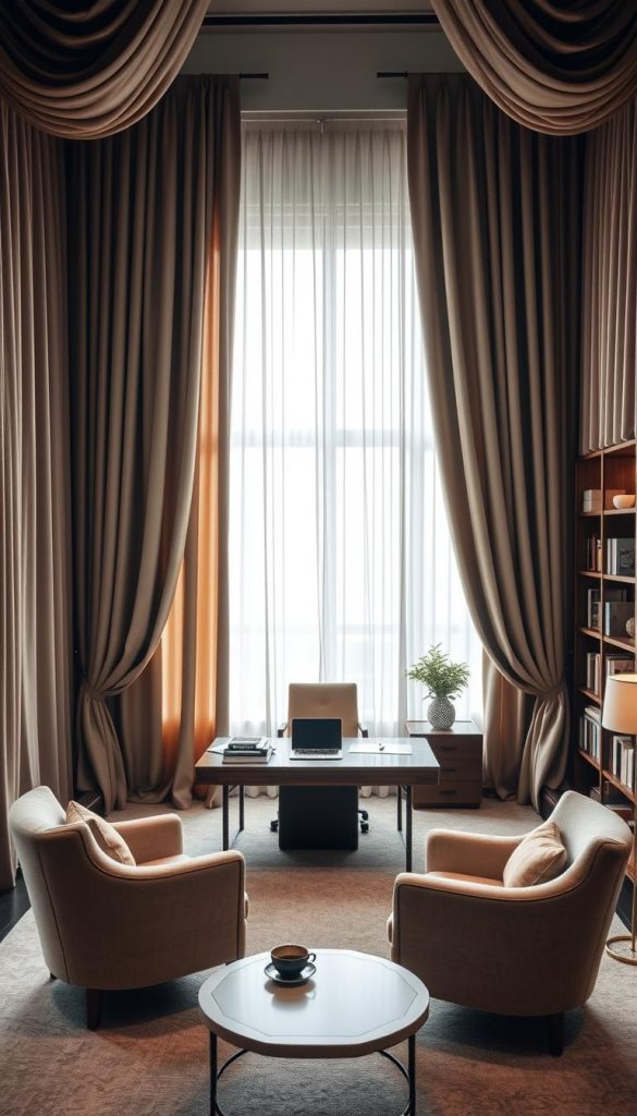 Soft Lighting & Drapes Office