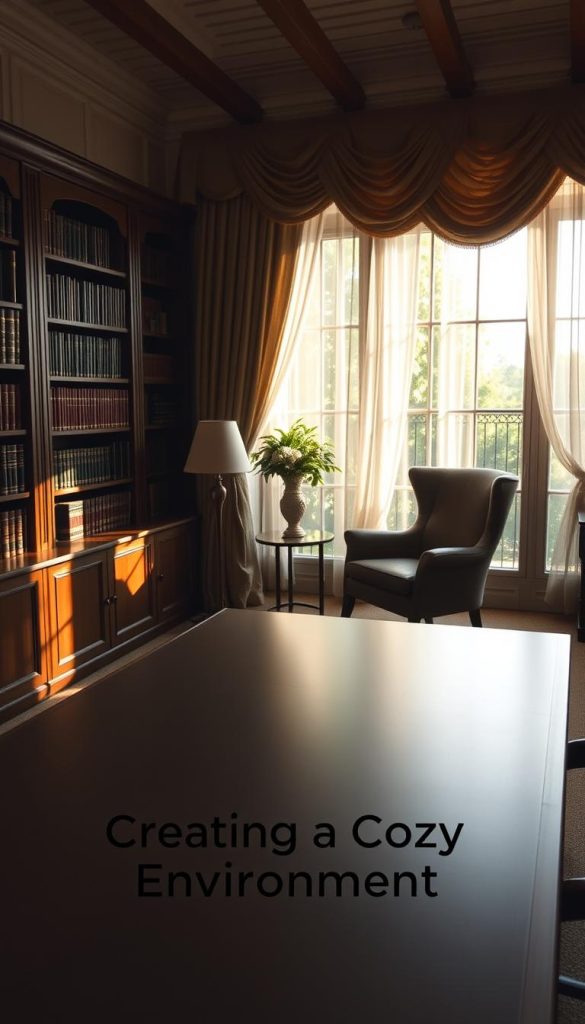 Soft Lighting & Drapes Office
