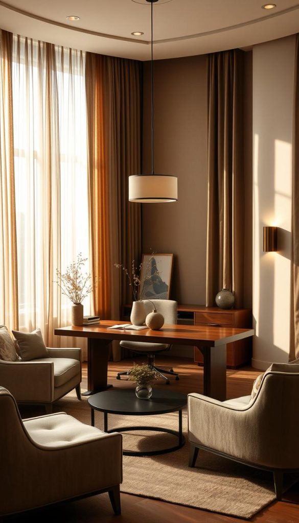 Soft Lighting & Drapes Office