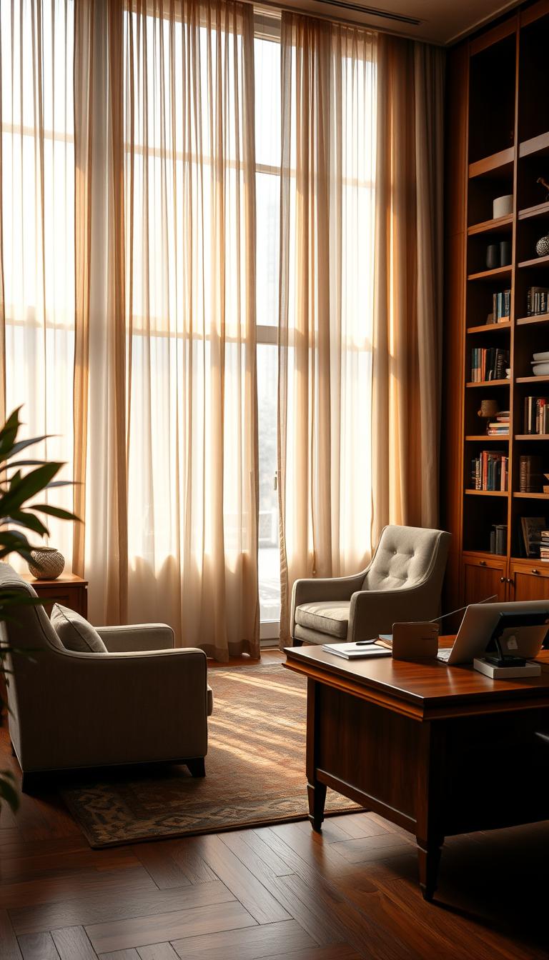 Soft Lighting & Drapes Office