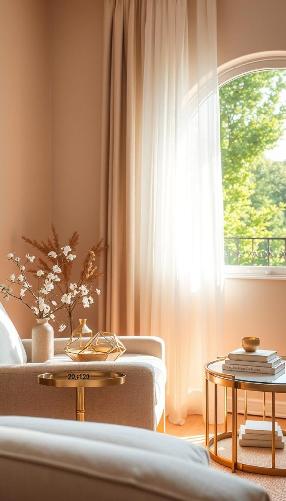 Soft neutrals and gold accents in spring decor