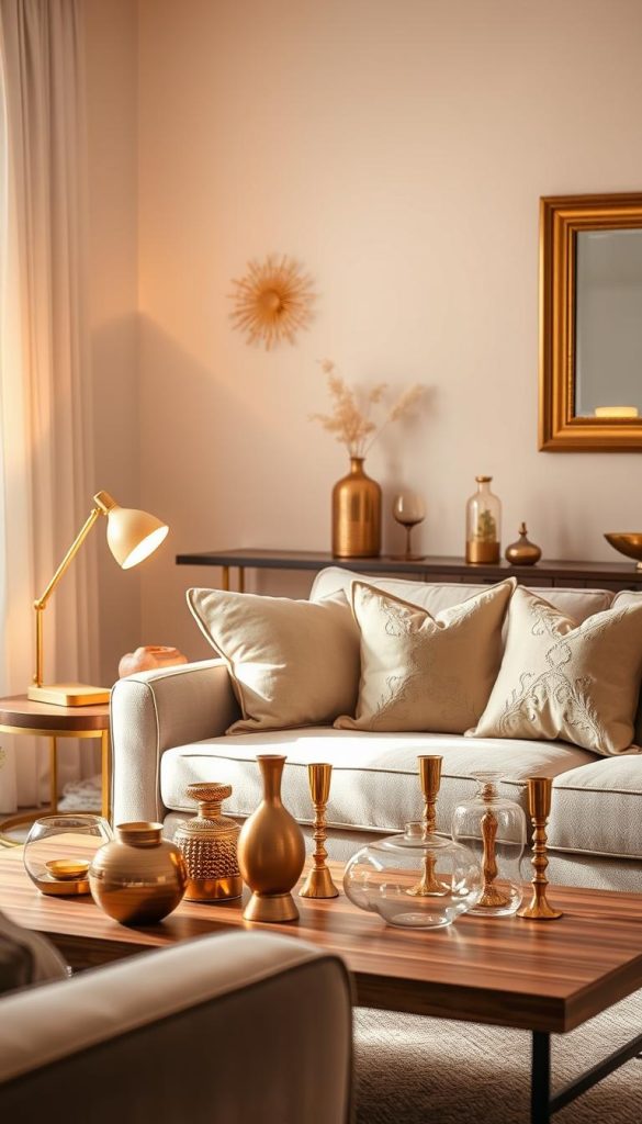 Soft neutrals with gold accents in home decor