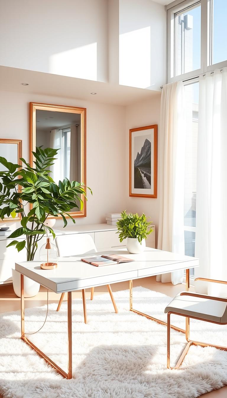 White & Rose Gold Office