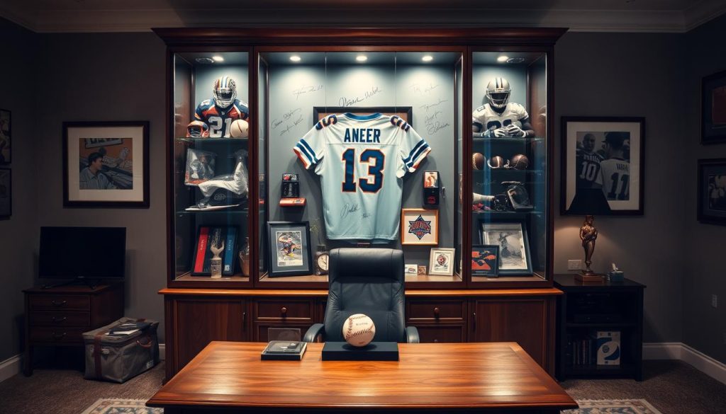 autographed sports memorabilia display