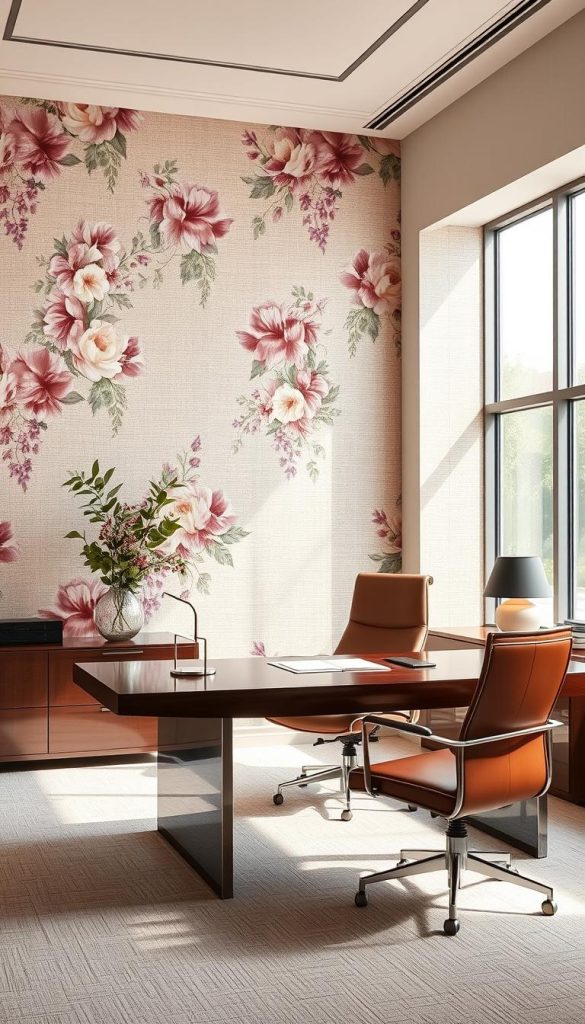 business office floral wallpaper