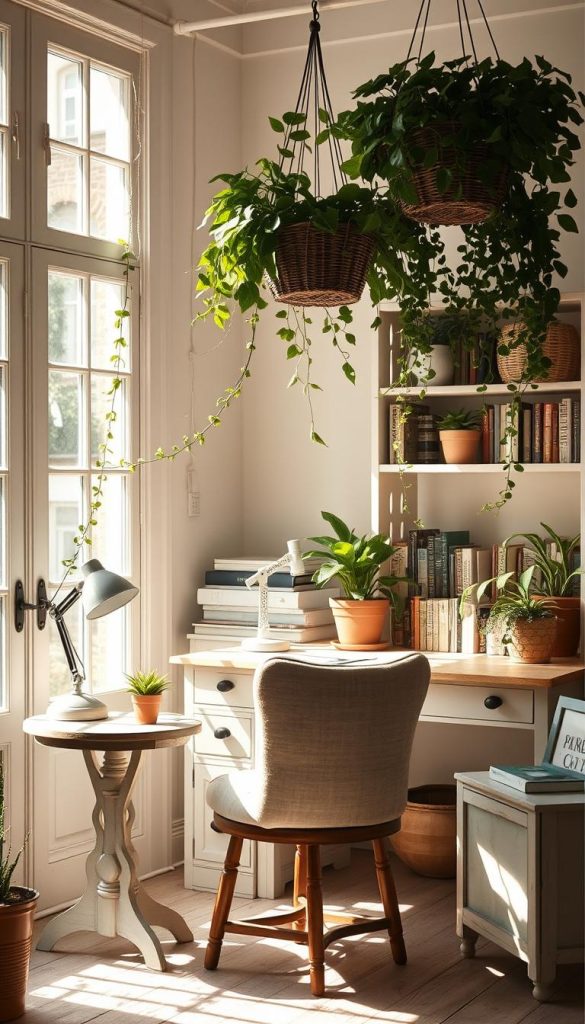 cozy workspace with greenery