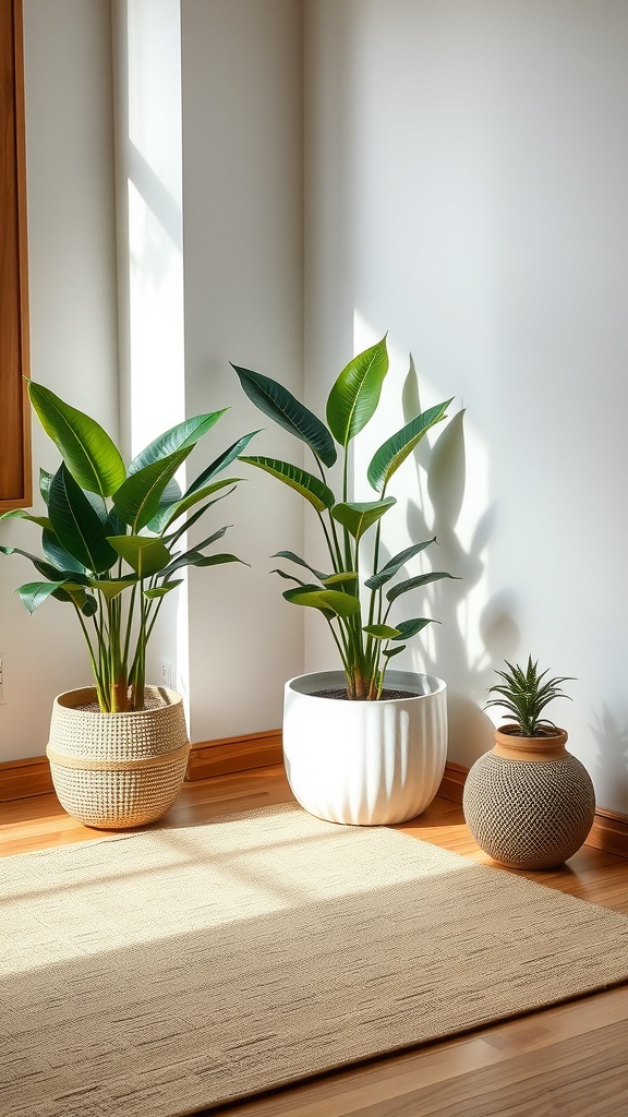 A bright indoor space filled with various indoor plants, showcasing a peaceful work from home setup.