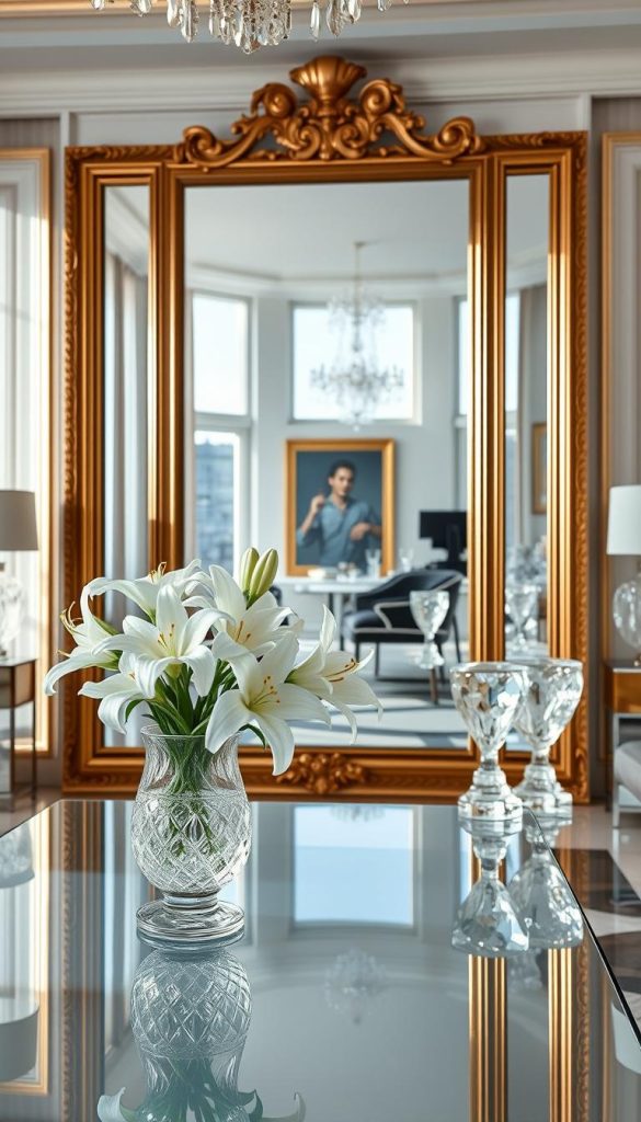 luxe crystal and mirror office decor