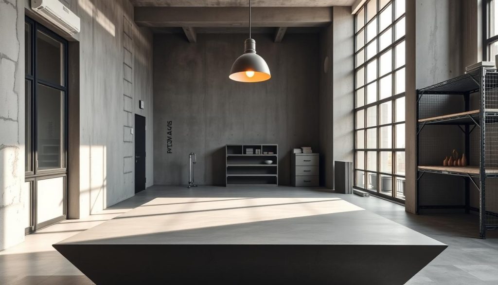 metal and concrete interior design