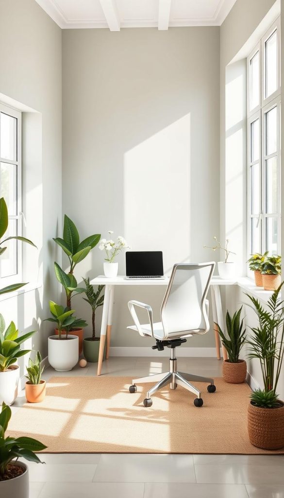 minimalist feminine office with plants