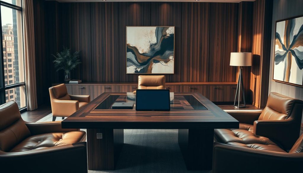 modern dark wood executive office