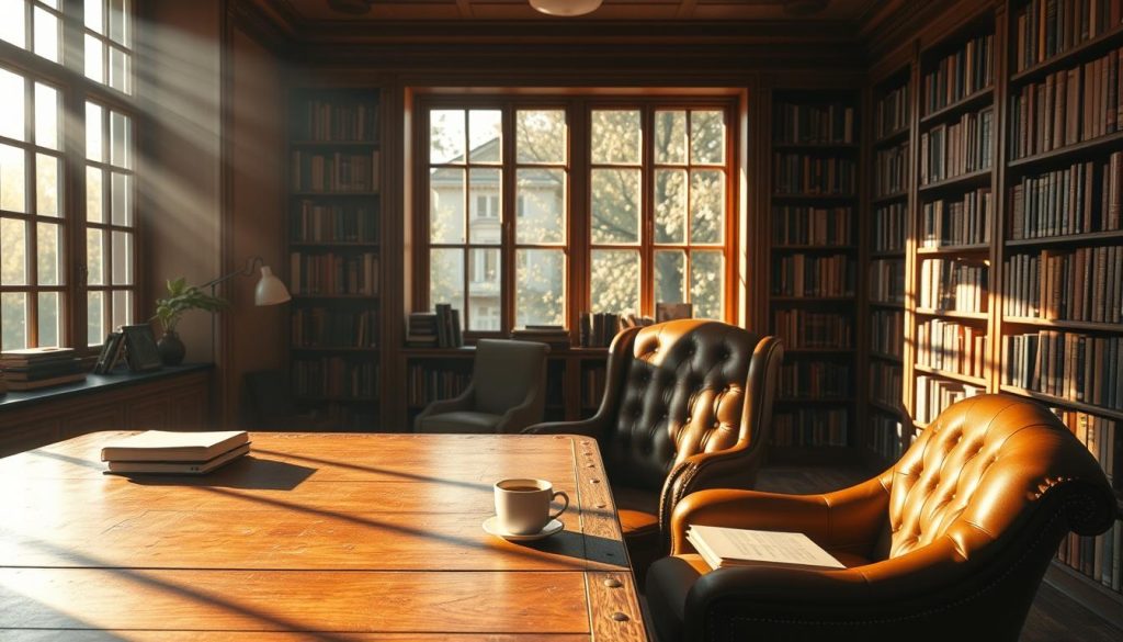 natural light in library style office