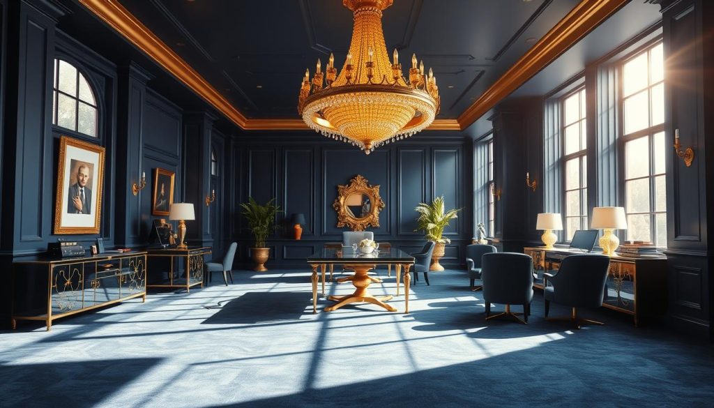 navy blue and gold office color scheme