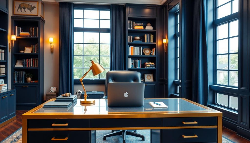 navy blue and gold office inspiration