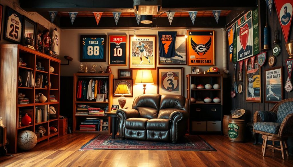 sports memorabilia man cave
