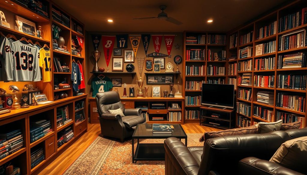 sports memorabilia man cave