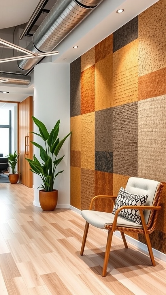 Textured wall panels in a modern office space