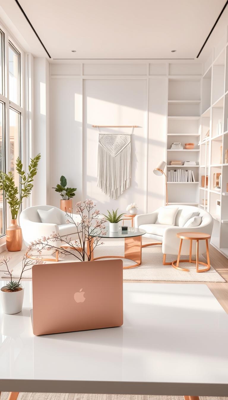 White & Rose Gold Office