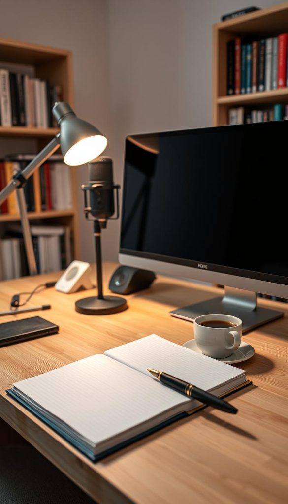 blogging desk home office setup