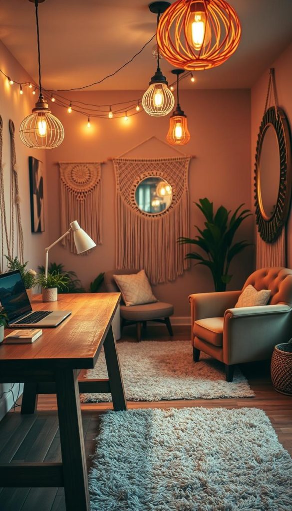 boho chic workspace lighting