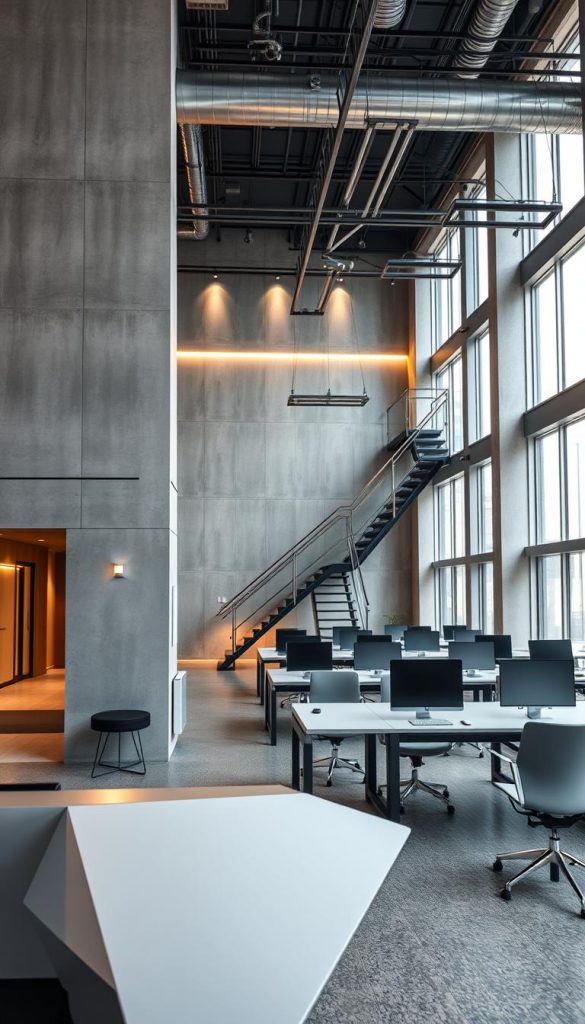 concrete and metal office design for various industries