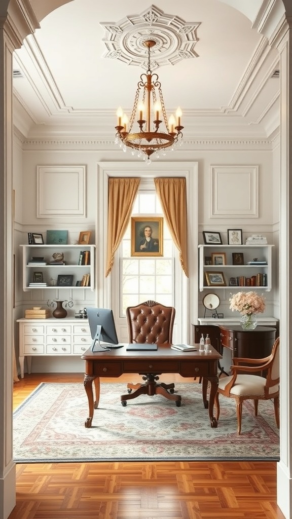 A beautifully designed Federal style home office with elegant decor.