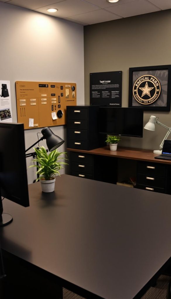 military themed workspace