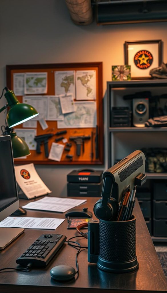 military themed workspace