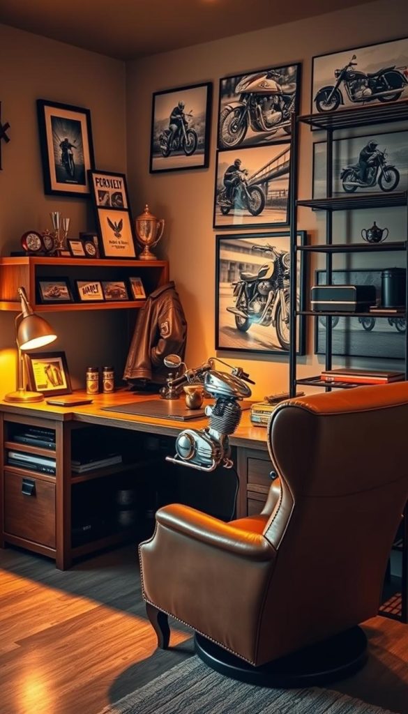 motorcycle-themed home office