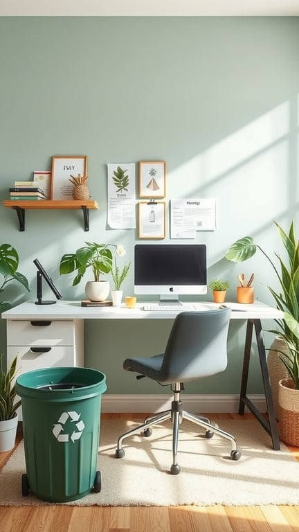 A modern office space featuring plants, colorful decor, and an open layout.