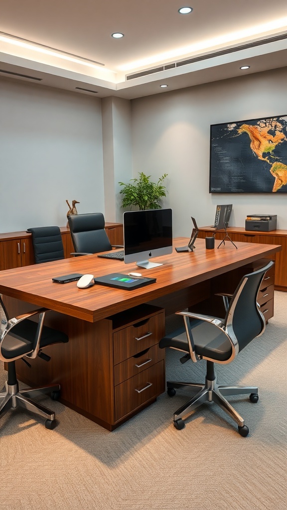 Luxury executive desk with integrated technology in a modern office setting