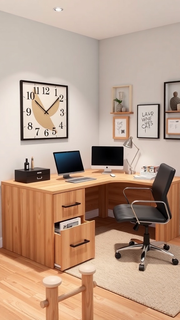 Modern l shaped desk with built-in filing cabinet in an executive office setting