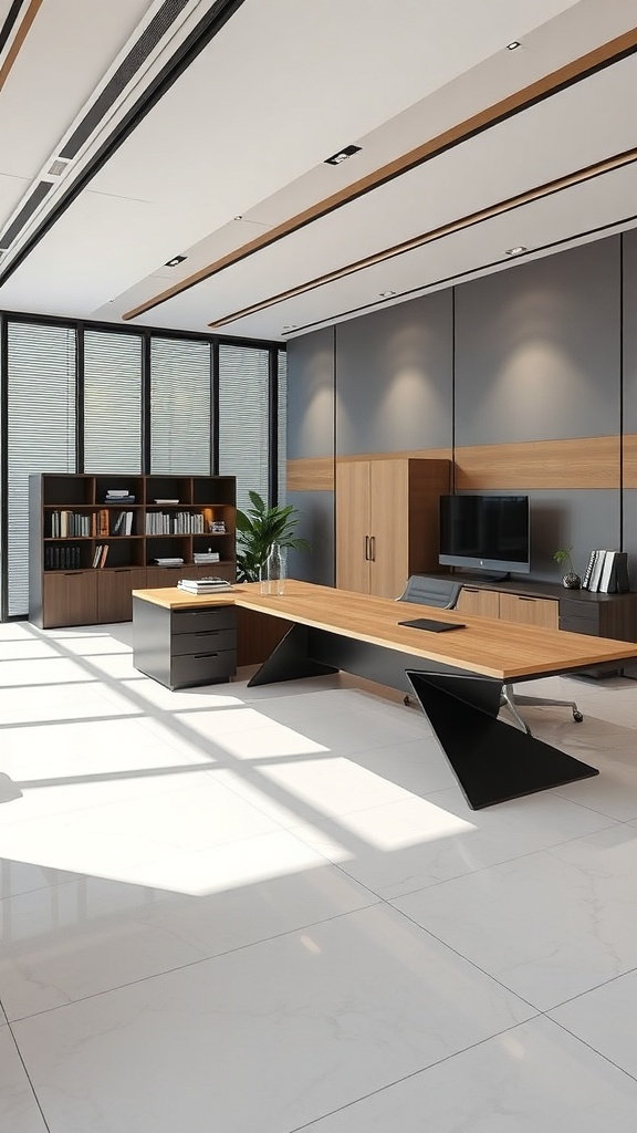 Modern l shaped executive desk in a contemporary office setting